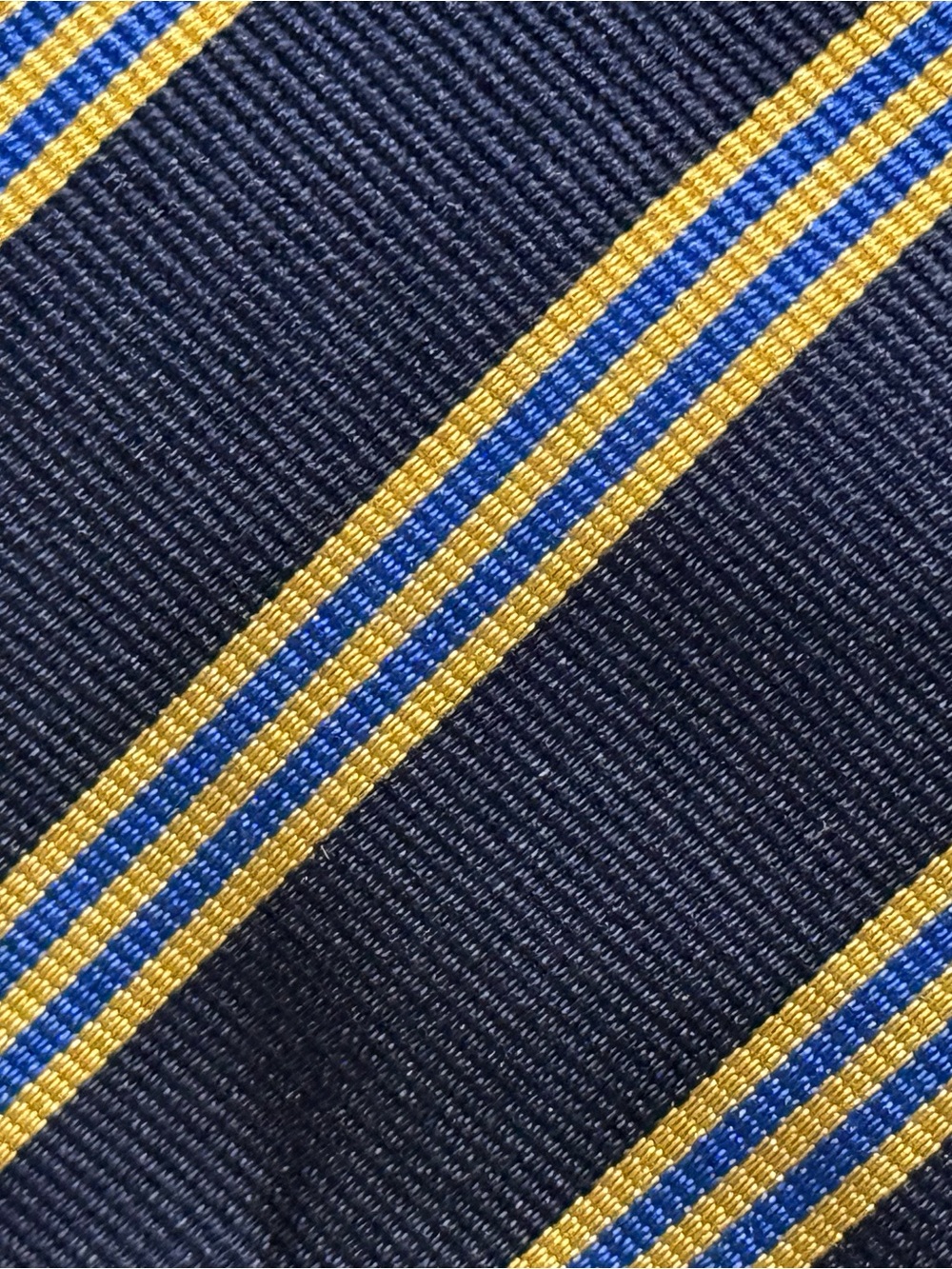 Brooks Brothers Navy Tie with Gold and Blue Stripes